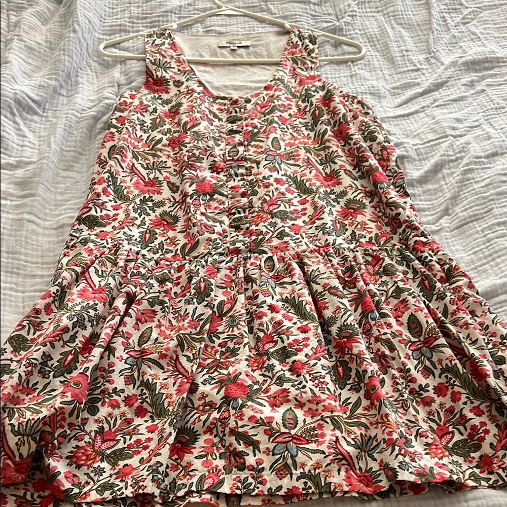 Madewell Floral Button-Front Sleeveless Dress in Pink and Green